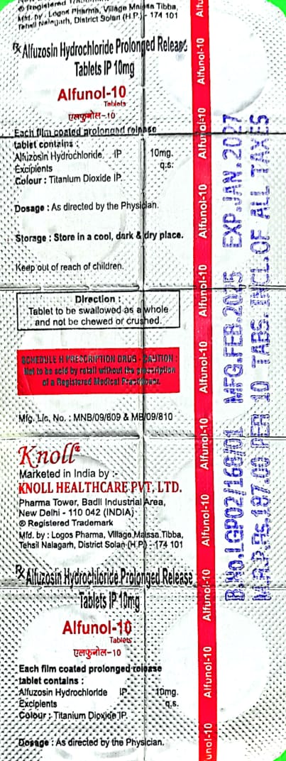 ALFUNOL-10 TABLET (ALFUZOSIN HYDROCHLORIDE PROLONGED RELEASE 10MG) - Image 2