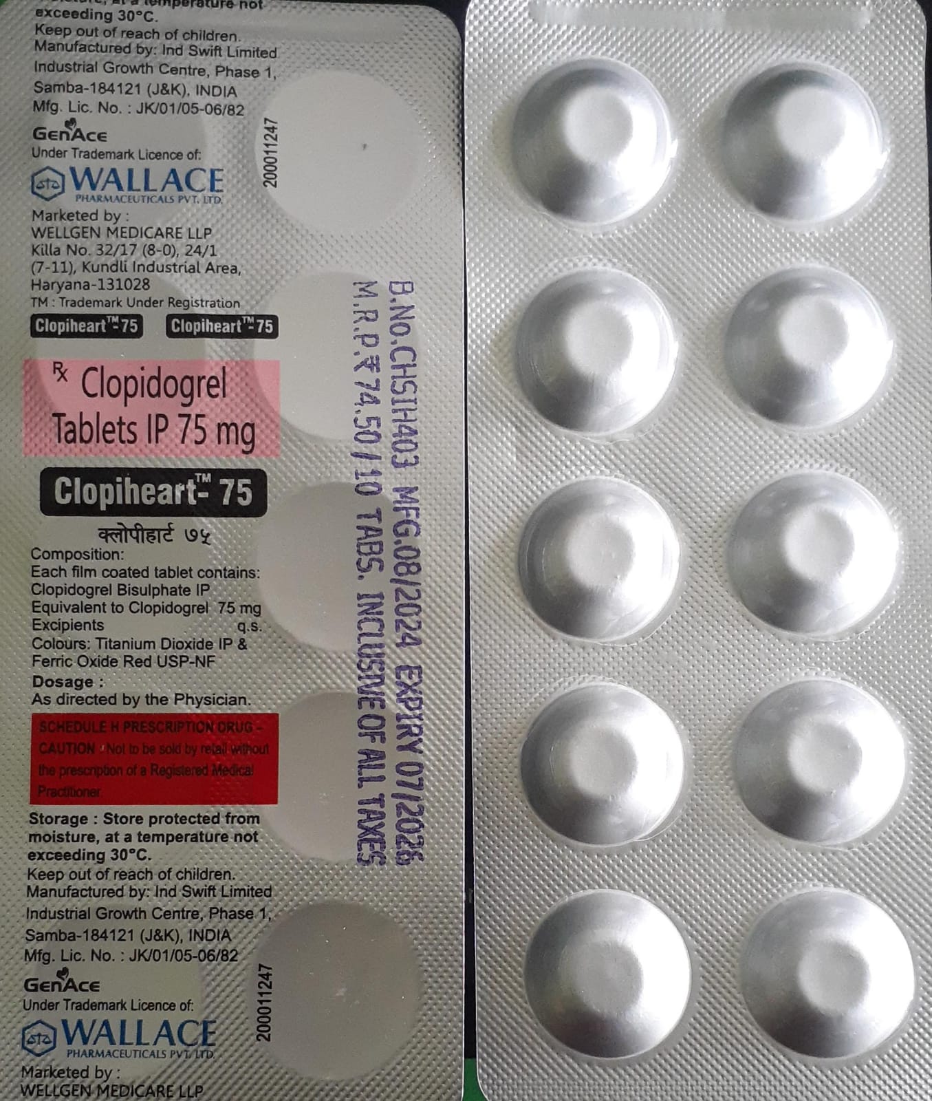 CLOPIHEART-75 TABLET (CLOPIDOGEL 75MG) - Image 2