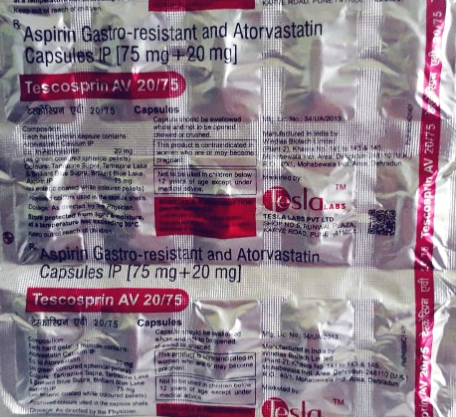 TESCOSPRIN AV 20/75 CAPSULES (ATORVASTATIN 20MG+ASPIRIN 75MG)