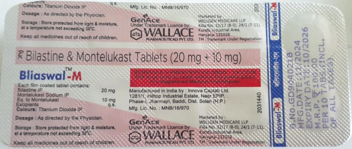 BLIASWAL M TABLET (BILASTINE 20MG+MONTELUKAST 10MG) - Image 2