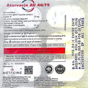 ATORVACIN AV 40/75 CAPSULES (ATORVASTATIN 40MG+ASPIRIN 75MG)