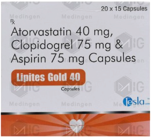 LIPITES GOLD 40 CAPSULES (ATORVASTATIN 40MG+CLOPIDROGEL 75MG+ASPIRIN 75MG)